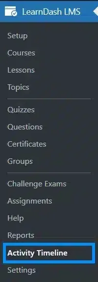 wpinnovators product activity timeline for learndash main menu image