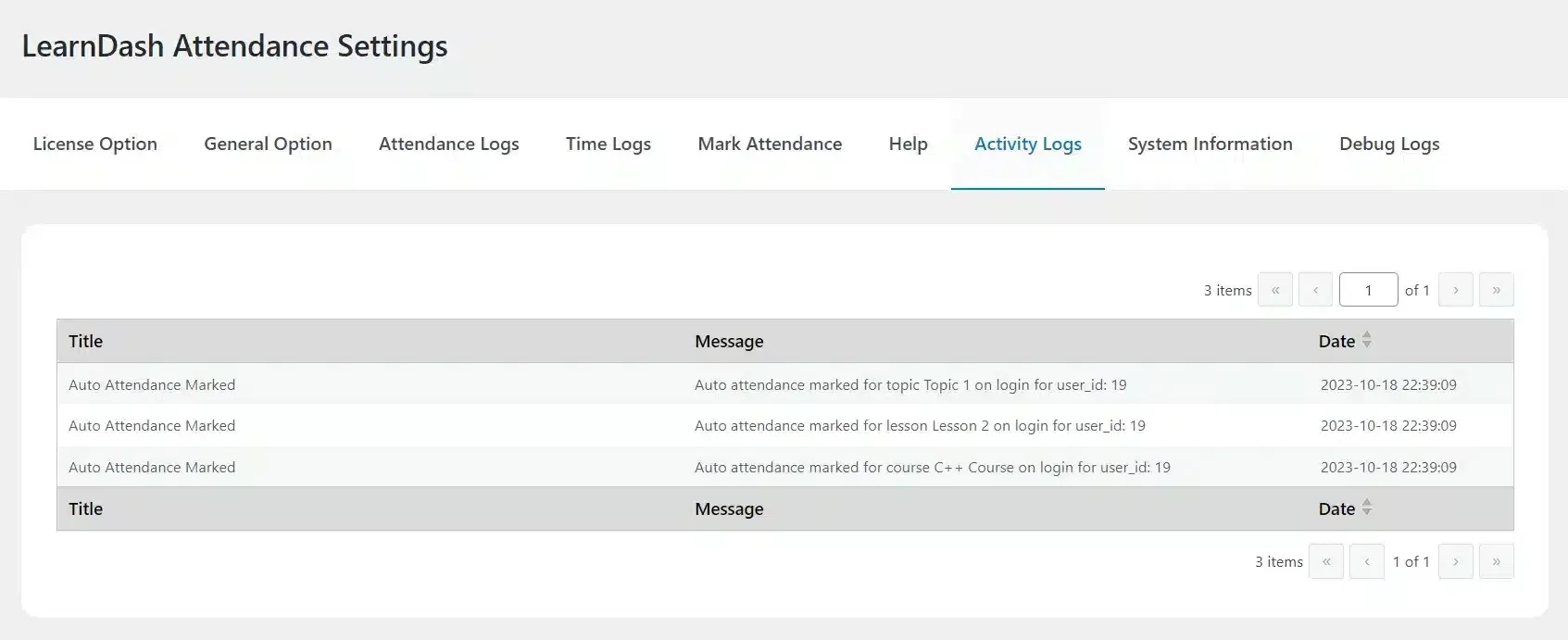 wpinnovators product attendance management for learndash activity logs image