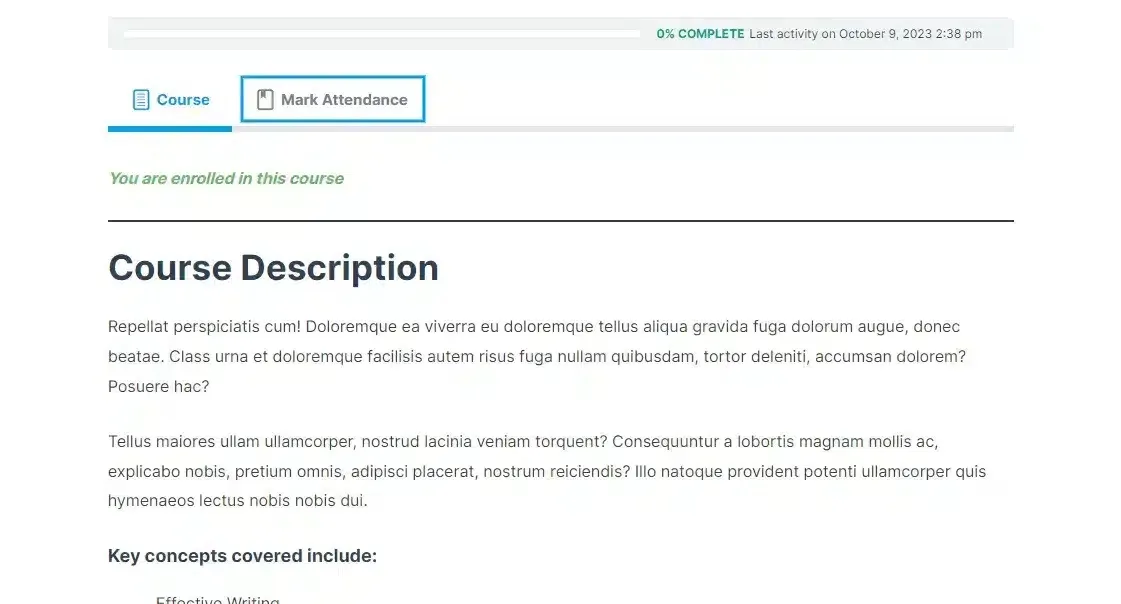 wpinnovators product attendance management for learndash mark attendance for course image