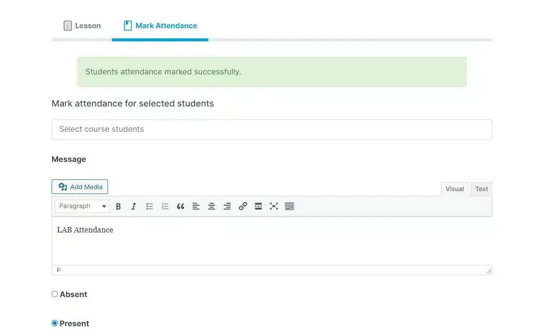 wpinnovators product attendance management for learndash mark attendance successfully image