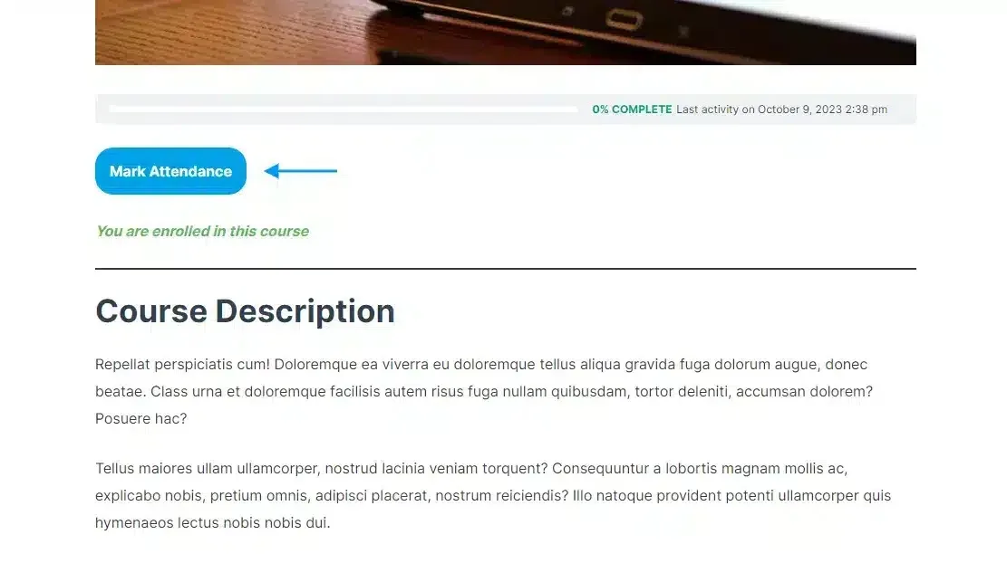 wpinnovators product attendance management for learndash mark student attendance course page image