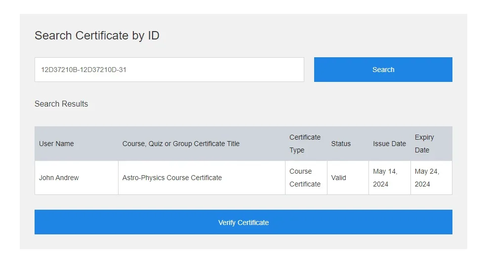 wpinnovators product certificate verify and share for learndash certificate verification list image