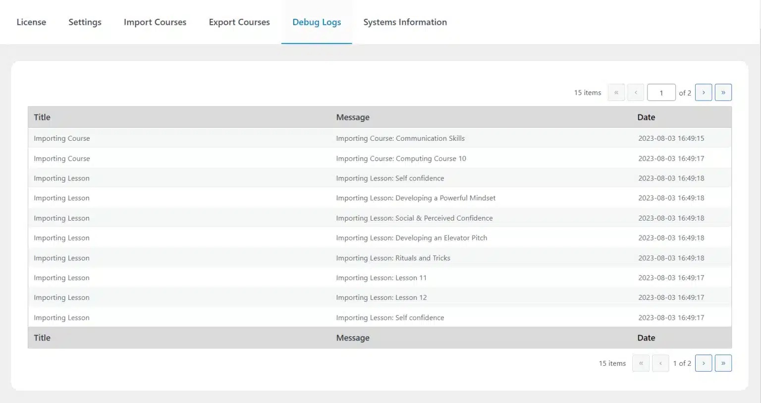 wpinnovators product course import export for tutorlms debug logs image