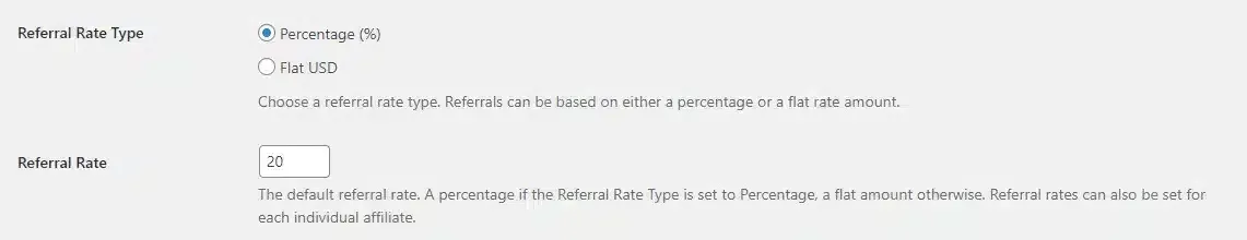 wpinnovators product learndash advanced integration for affiliatewp referral rate type and referral rate settings image