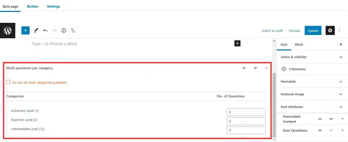 wpinnovators product question multi categories for learndash select categories base questions in a quiz image