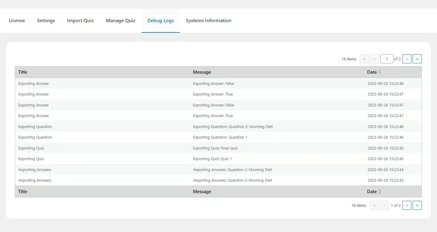 wpinnovators product quiz import export for tutorlms debug logs image