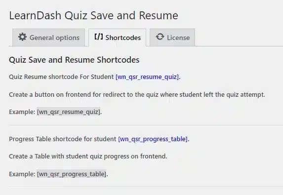 wpinnovators product quiz save and resume for learndash shortcodes image