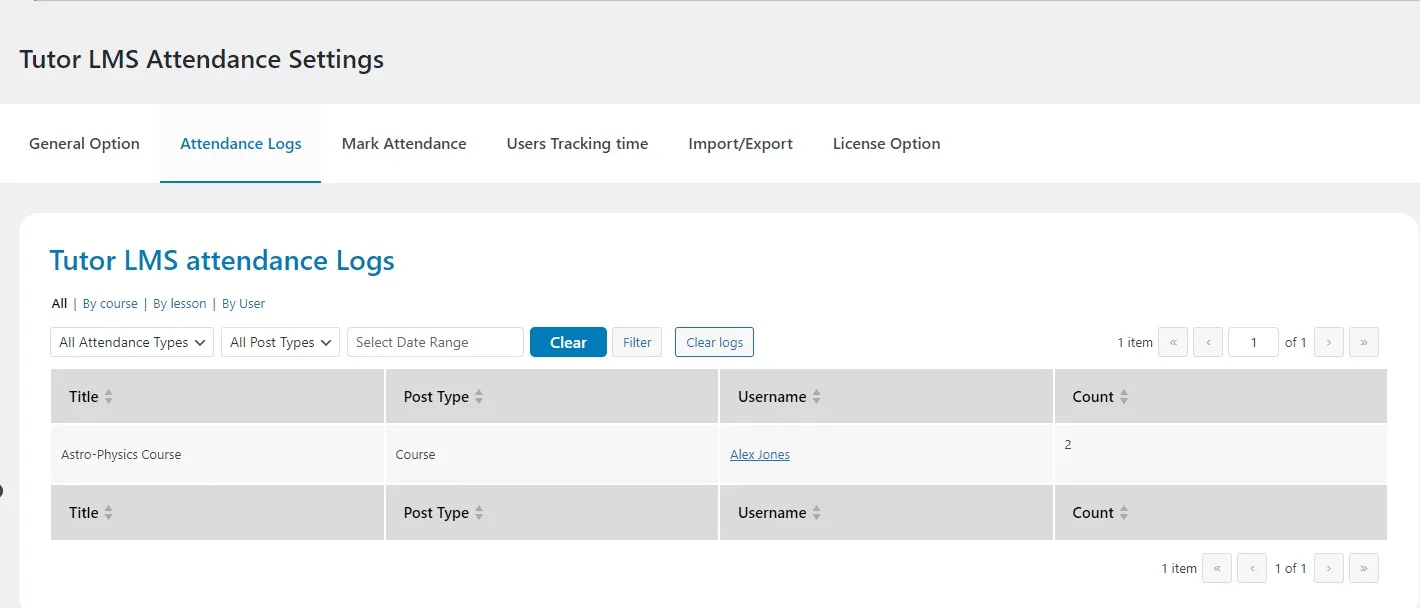 wpinnovators product attendance management for tutorlms attendance logs image
