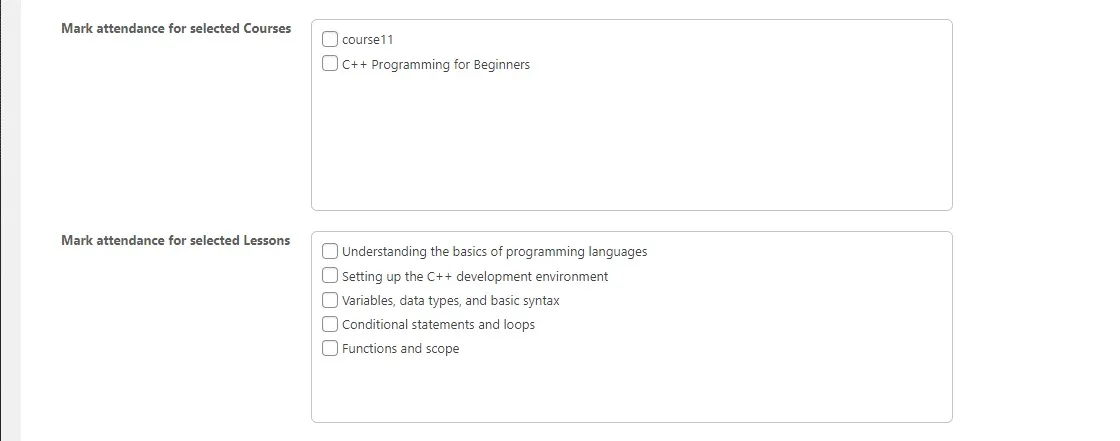 wpinnovators product attendance management for tutorlms mark attendance for selected courses and selected lessons image