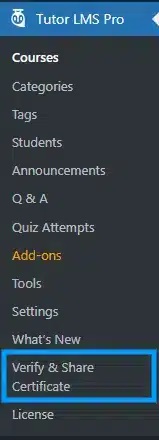 wpinnovators product certificate verify and share for tutorlms main menu image