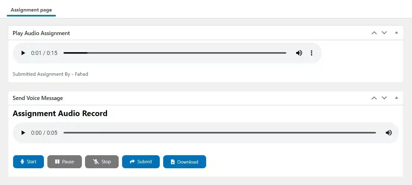 wpinnovators product audio assignment for learndash audio reply by admin image