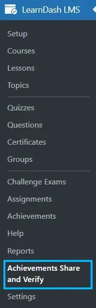wpinnovators product achievements verify and share for learndash main menu image
