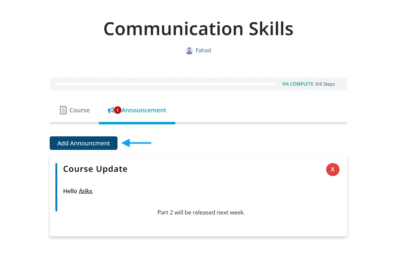 wpinnovators product announcements for learndash add announcement frontend image