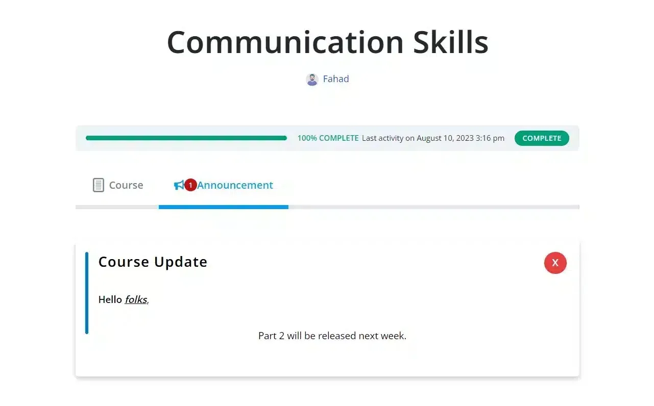 wpinnovators product announcements for learndash course announcement frontend image