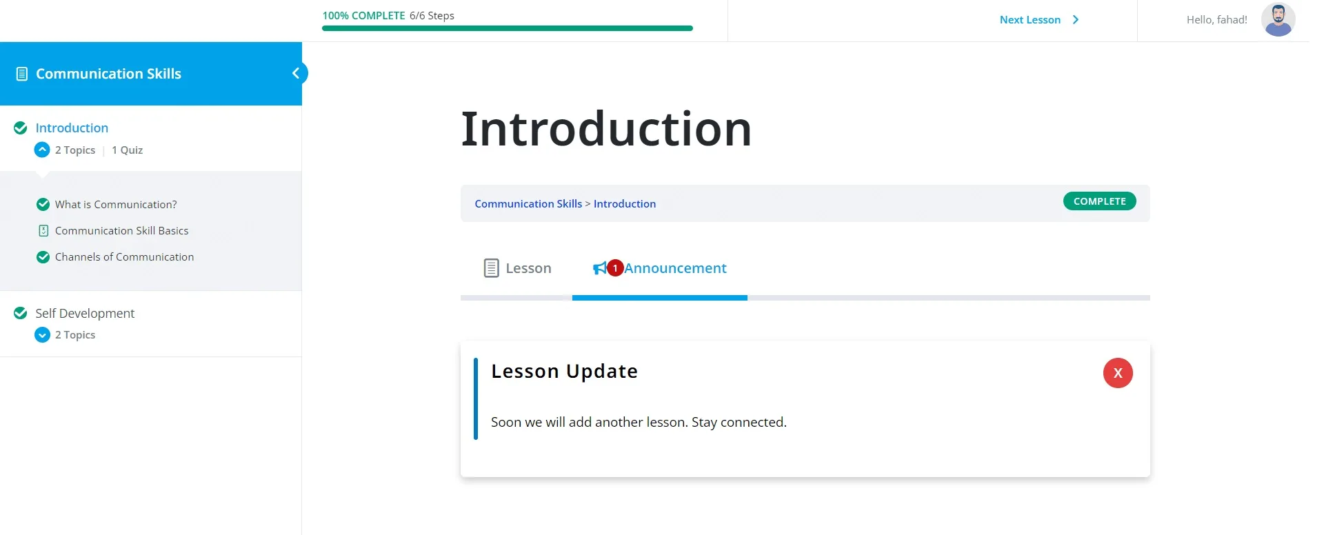 wpinnovators product announcements for learndash lesson announcement frontend image