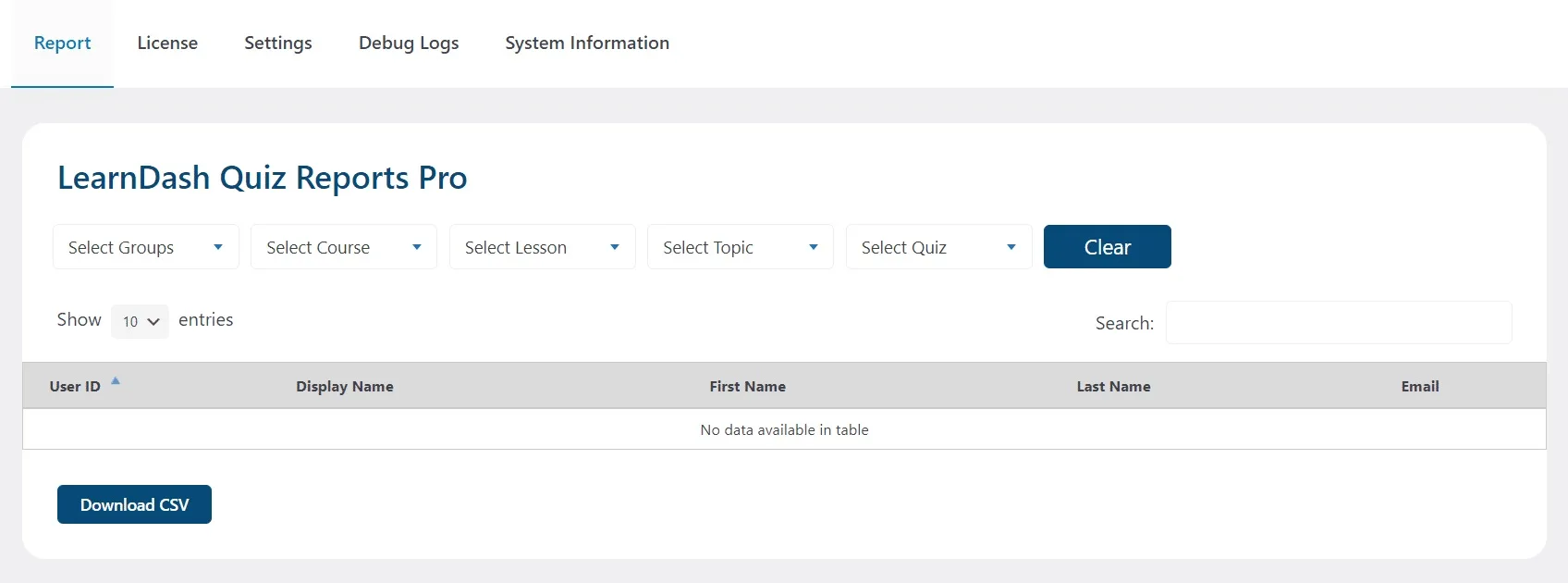 wpinnovators product quiz reports for learndash report empty image