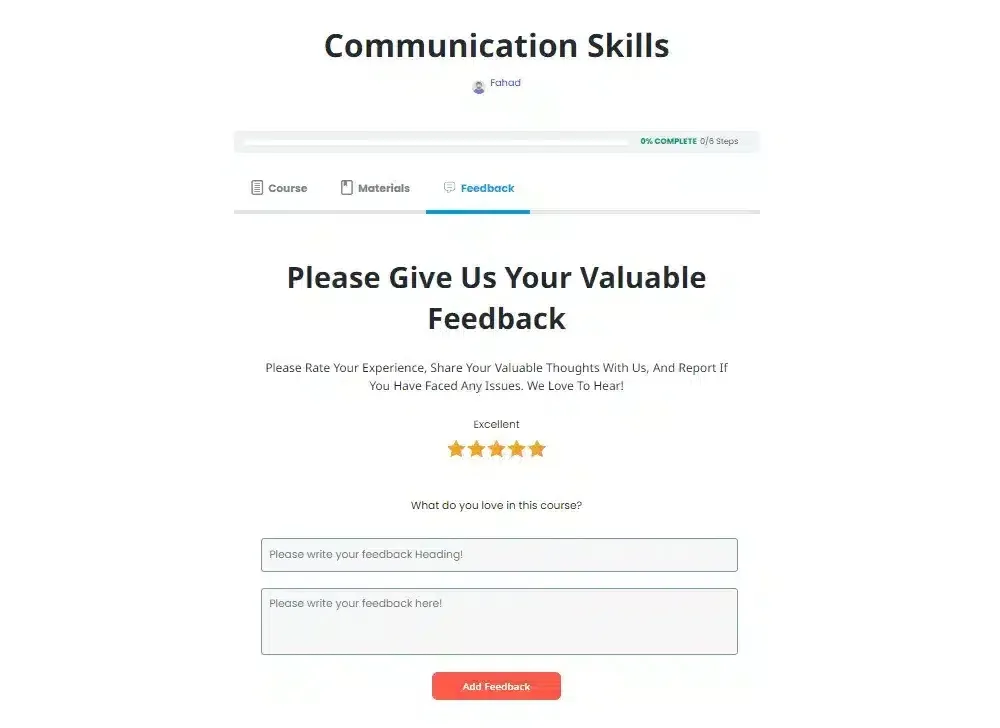 wpinnovators product student feedback for learndash feedback on frontend image wpinnovators product student feedback for learndash feedback on frontend image