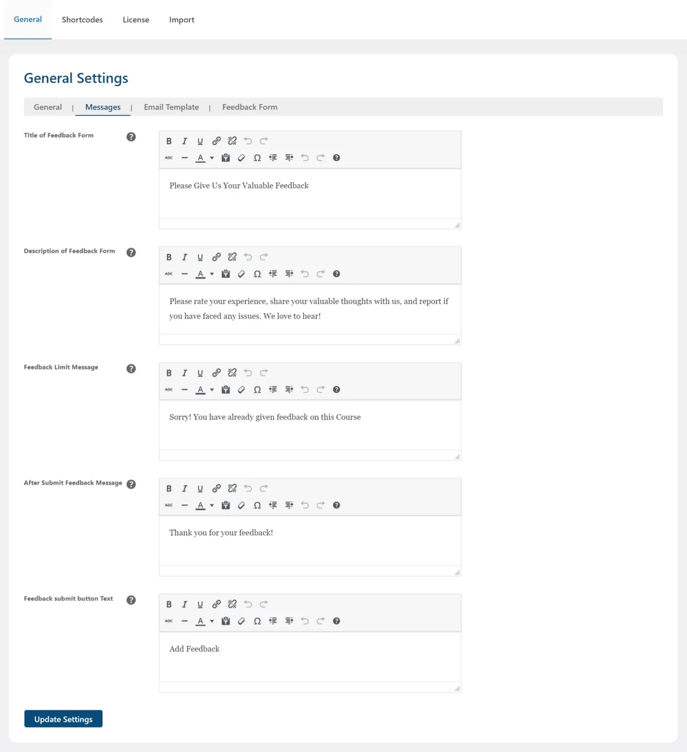 wpinnovators product student feedback for learndash general settings messages image wpinnovators product student feedback for learndash general settings messages image