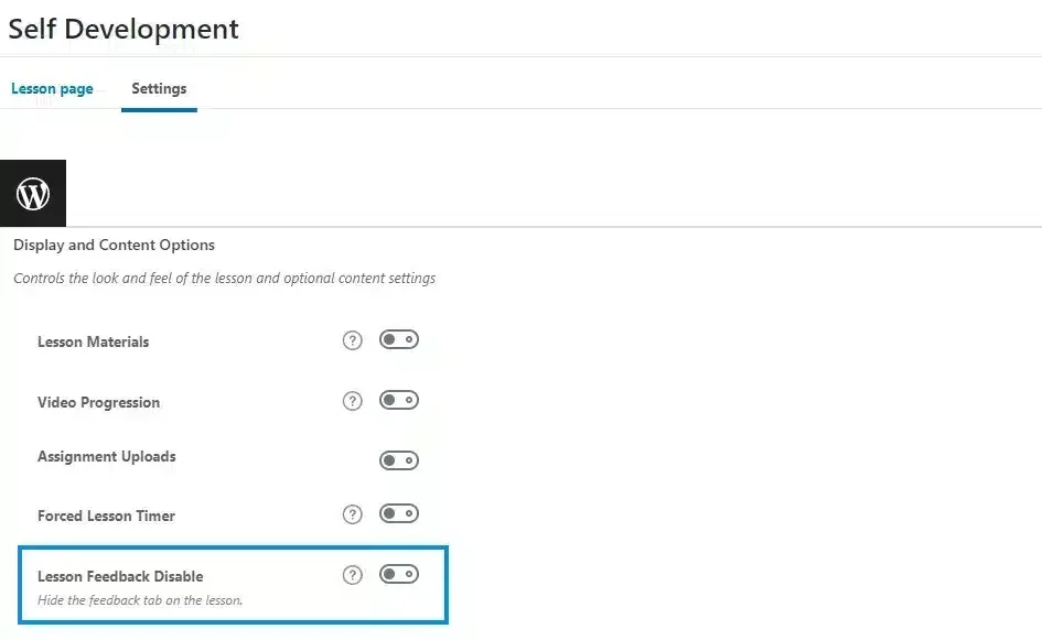 wpinnovators product student feedback for learndash lesson feedback disable settings image wpinnovators product student feedback for learndash lesson feedback disable settings image