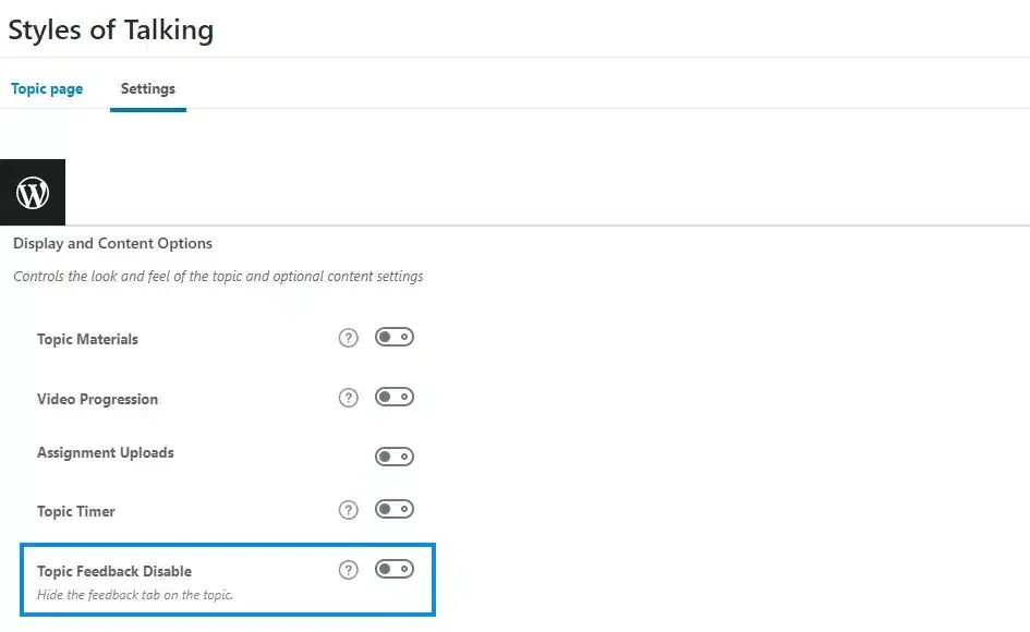 wpinnovators product student feedback for learndash topic feedback disable settings image wpinnovators product student feedback for learndash topic feedback disable settings image