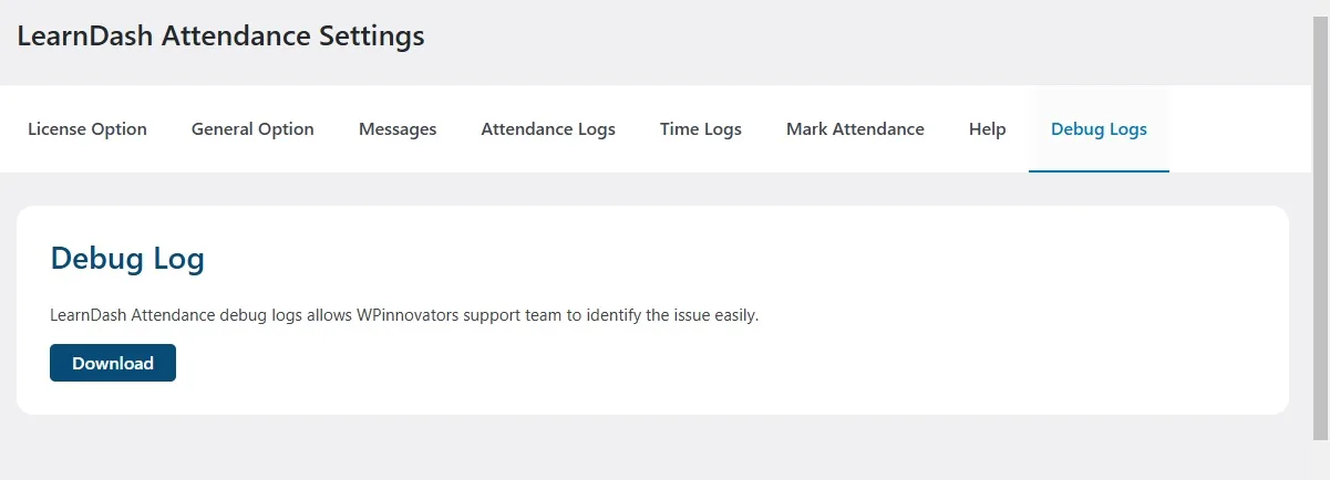 wpinnovators product attendance management for learndash debug logs image