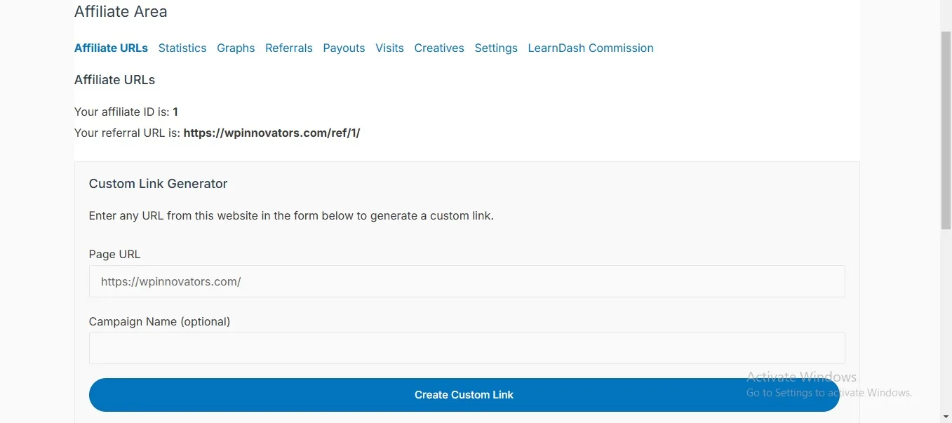 wpinnovators product learndash advanced integration for affiliatewp commission tab on the frontend image
