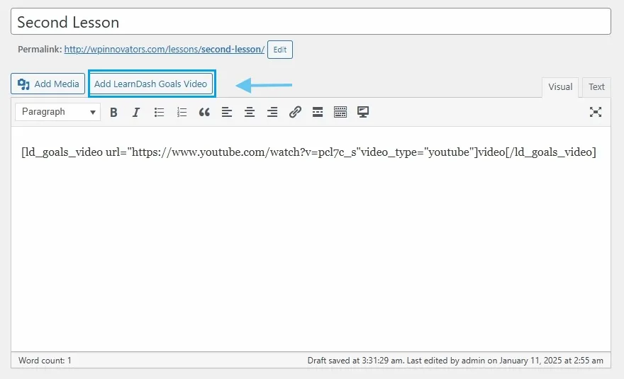 wpinnovators product learning goals for learndash classic editor image