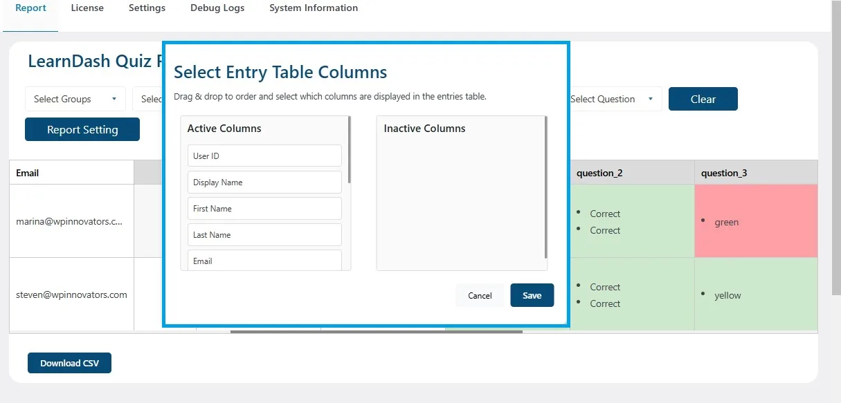 wpinnovators product quiz reports for learndash report setting image