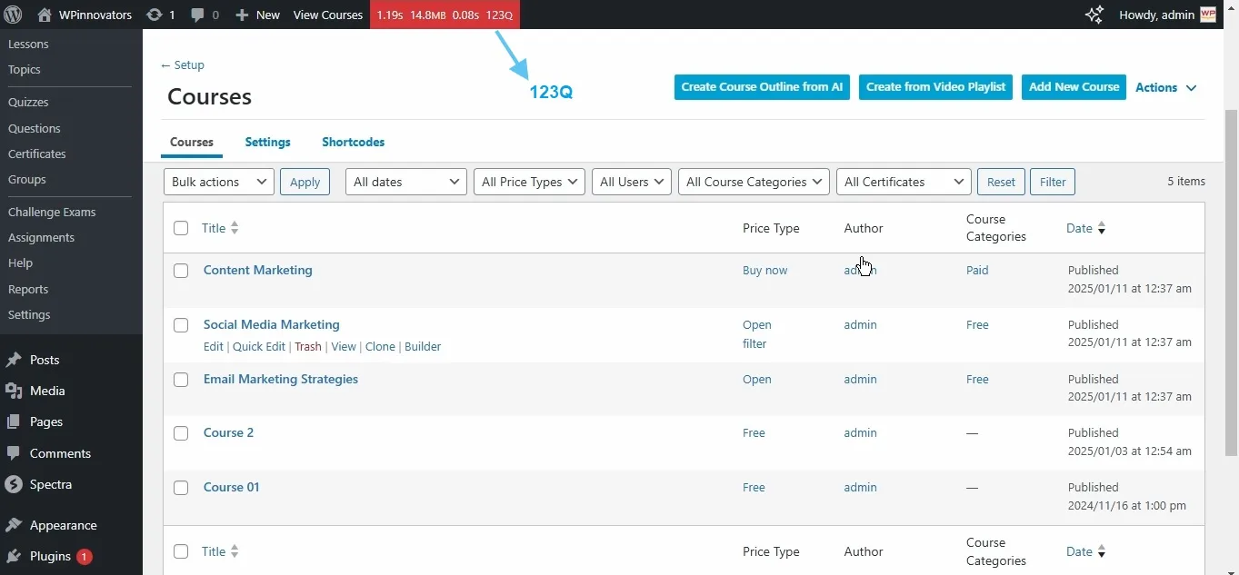 wpinnovators product redis object cache for learndash number of queries on disabled in backend image
