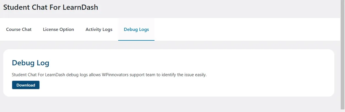 wpinnovators product student chat for learndash debug logs image