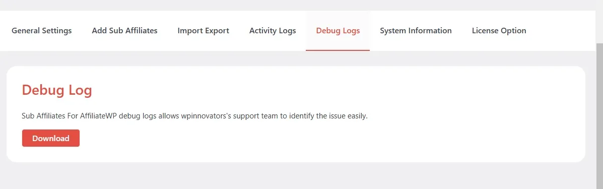 wpinnovators product sub affiliates for affiliatewp debug logs image